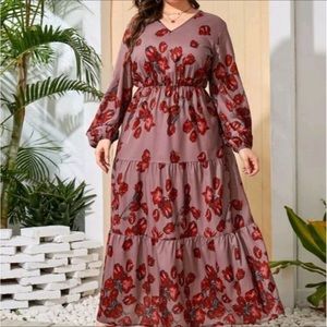 FLORAL ALL OVER PRINT RED MAXI DRESS